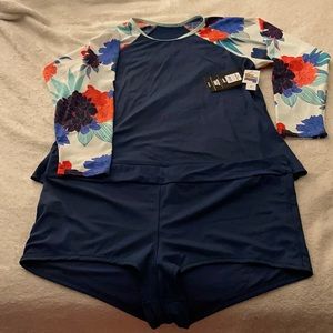 Avia swim shirt and short- navy blue Hawaiian-2x